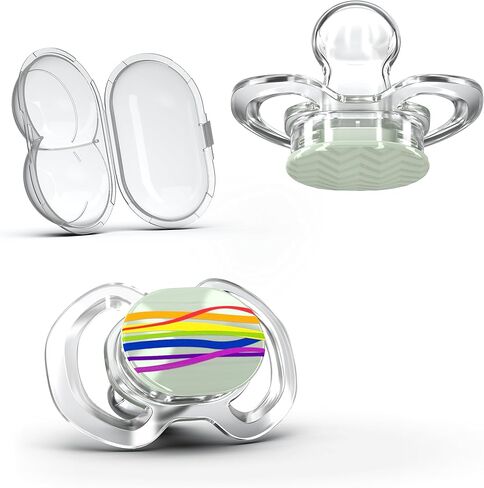 لهاية سميلو بيبي - عبوتان من اللهايات سليملاين للأطفال مع صندوق تعقيم - المرحلة 2 للأطفال من عمر 3 إلى 9 أشهر - لهايات سيليكون لحديثي الولادة بنسبة 100% خالية من مادة BPA - أزرق مائي in Kuwait