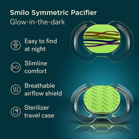 لهاية سميلو بيبي - عبوتان من اللهايات سليملاين للأطفال مع صندوق تعقيم - المرحلة 2 للأطفال من عمر 3 إلى 9 أشهر - لهايات سيليكون لحديثي الولادة بنسبة 100% خالية من مادة BPA - أزرق مائي in Kuwait