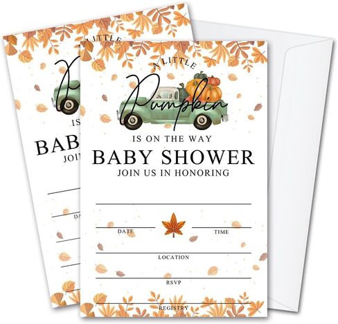 Fall Little Pumpkin Baby Shower Invitations Sweet Pumpkin is on the Way, Fall Leaves, Autumn Theme, Pack of 20 Fill-in Invitation Cards & 20 Envelopes, 4''X6'', Gender Reveal Neutral - JY019 in Kuwait