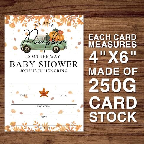 Fall Little Pumpkin Baby Shower Invitations Sweet Pumpkin is on the Way, Fall Leaves, Autumn Theme, Pack of 20 Fill-in Invitation Cards & 20 Envelopes, 4''X6'', Gender Reveal Neutral - JY019 in Kuwait