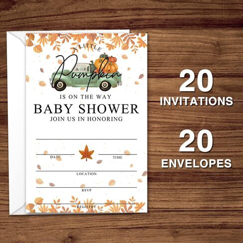 Fall Little Pumpkin Baby Shower Invitations Sweet Pumpkin is on the Way, Fall Leaves, Autumn Theme, Pack of 20 Fill-in Invitation Cards & 20 Envelopes, 4''X6'', Gender Reveal Neutral - JY019 in Kuwait