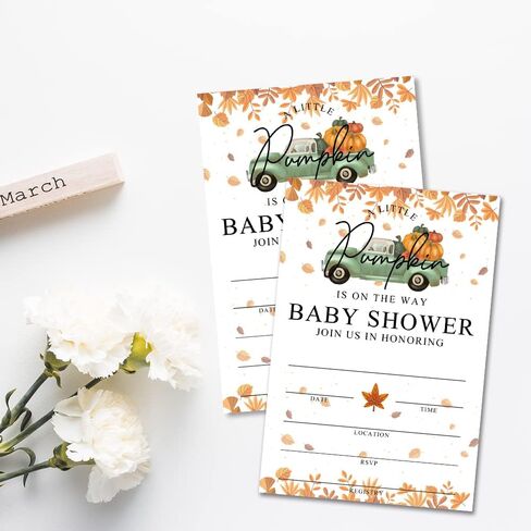 Fall Little Pumpkin Baby Shower Invitations Sweet Pumpkin is on the Way, Fall Leaves, Autumn Theme, Pack of 20 Fill-in Invitation Cards & 20 Envelopes, 4''X6'', Gender Reveal Neutral - JY019 in Kuwait