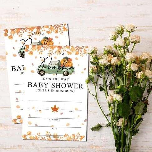 Fall Little Pumpkin Baby Shower Invitations Sweet Pumpkin is on the Way, Fall Leaves, Autumn Theme, Pack of 20 Fill-in Invitation Cards & 20 Envelopes, 4''X6'', Gender Reveal Neutral - JY019 in Kuwait