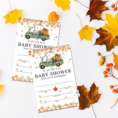 Fall Little Pumpkin Baby Shower Invitations Sweet Pumpkin is on the Way, Fall Leaves, Autumn Theme, Pack of 20 Fill-in Invitation Cards & 20 Envelopes, 4''X6'', Gender Reveal Neutral - JY019 in Kuwait