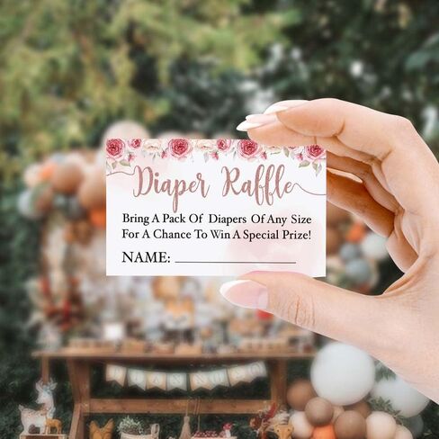 لافتة سحب للحفاضات الوردية الوردية، ديكورات حفلات استقبال المولود الجديد، تذكرة سحب، مجموعة بطاقات ألعاب استحمام الطفل بألوان مائية (علامة واحدة + 50 بطاقة تخمين) in Kuwait