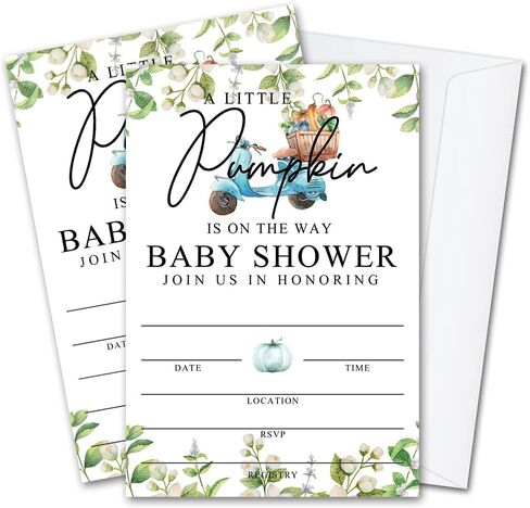 Fall Little Pumpkin Baby Shower Invitations Sweet Pumpkin is on the Way, Fall Leaves, Autumn Theme, Pack of 20 Fill-in Invitation Cards & 20 Envelopes, 4''X6'', Gender Reveal Neutral - JY017 in Kuwait