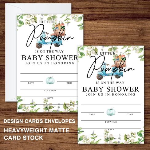 Fall Little Pumpkin Baby Shower Invitations Sweet Pumpkin is on the Way, Fall Leaves, Autumn Theme, Pack of 20 Fill-in Invitation Cards & 20 Envelopes, 4''X6'', Gender Reveal Neutral - JY017 in Kuwait