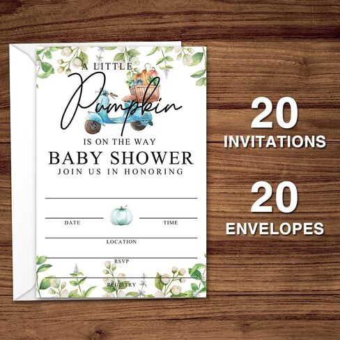 Fall Little Pumpkin Baby Shower Invitations Sweet Pumpkin is on the Way, Fall Leaves, Autumn Theme, Pack of 20 Fill-in Invitation Cards & 20 Envelopes, 4''X6'', Gender Reveal Neutral - JY017 in Kuwait