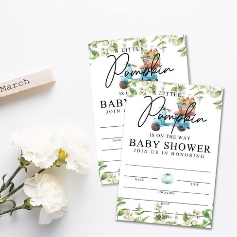 Fall Little Pumpkin Baby Shower Invitations Sweet Pumpkin is on the Way, Fall Leaves, Autumn Theme, Pack of 20 Fill-in Invitation Cards & 20 Envelopes, 4''X6'', Gender Reveal Neutral - JY017 in Kuwait