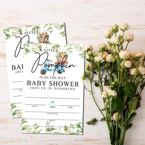 Fall Little Pumpkin Baby Shower Invitations Sweet Pumpkin is on the Way, Fall Leaves, Autumn Theme, Pack of 20 Fill-in Invitation Cards & 20 Envelopes, 4''X6'', Gender Reveal Neutral - JY017 in Kuwait