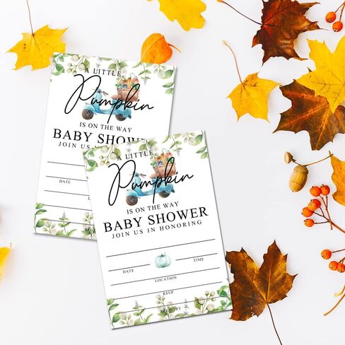Fall Little Pumpkin Baby Shower Invitations Sweet Pumpkin is on the Way, Fall Leaves, Autumn Theme, Pack of 20 Fill-in Invitation Cards & 20 Envelopes, 4''X6'', Gender Reveal Neutral - JY017 in Kuwait
