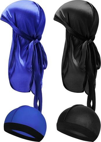 Kids Silky Durag with Wave Caps for Boys & Girls Age 3–12 | Soft Breathable, Adjustable Long Tail, Hair Wrap for Sleeping, Waves, Braids & Curly Hair, for Toddler,Silver, Black in Saudi Arabia