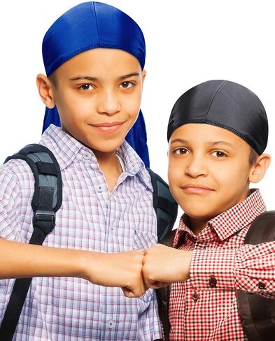 Kids Silky Durag with Wave Caps for Boys & Girls Age 3–12 | Soft Breathable, Adjustable Long Tail, Hair Wrap for Sleeping, Waves, Braids & Curly Hair, for Toddler,Silver, Black in Saudi Arabia