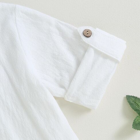 Toddler Baby Boy Cotton Linen Outfit Band Collar Button Down Long Sleeve Shirt Casual Pants Set Fall Winter Clothes in Kuwait