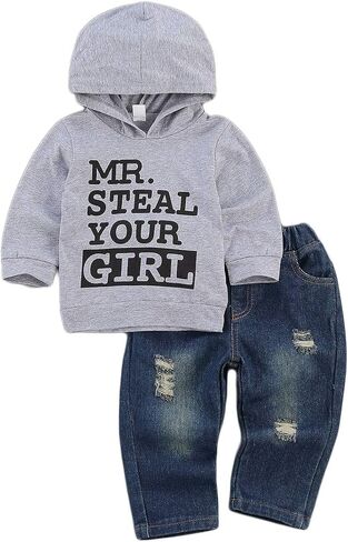 fhutpw Toddler Baby Boy Outfits Hoodie Sweatshirts & Jeans Clothes Set Fall Winter 6 9 12 18 24 Months in Kuwait