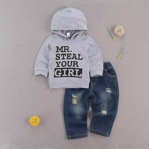 fhutpw Toddler Baby Boy Outfits Hoodie Sweatshirts & Jeans Clothes Set Fall Winter 6 9 12 18 24 Months in Kuwait