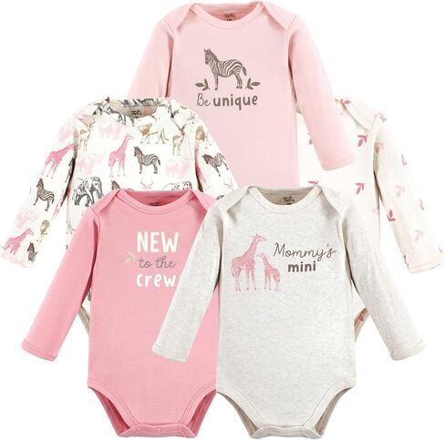 Touched by Nature Unisex Baby Organic Cotton Long-Sleeve Bodysuits, Girl Safari, 12-18 Months in Kuwait