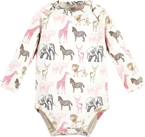 Touched by Nature Unisex Baby Organic Cotton Long-Sleeve Bodysuits, Girl Safari, 12-18 Months in Kuwait