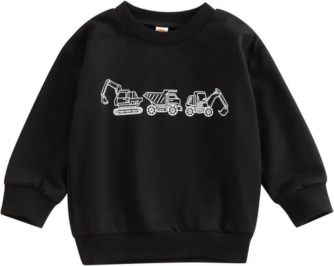Frietlebird Toddler Baby Boy Crewneck Sweatshirt Digger Print Long Sleeve Pullover Shirt Fall Winter Outfit Casual Clothes in Saudi Arabia