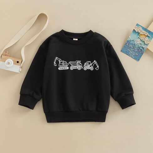 Frietlebird Toddler Baby Boy Crewneck Sweatshirt Digger Print Long Sleeve Pullover Shirt Fall Winter Outfit Casual Clothes in Saudi Arabia