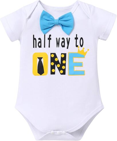ODASDO Baby Boy Half/First Birthday Cake Smash Outfit Romper Suspenders Shorts Mini Crown Hat 4pcs Set in Kuwait