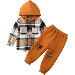 GRNSHTS Toddler Baby Boy Clothes Long Sleeve Tops Plaid Hoodie Sweatshirt + Sweatpants Little Boy Fall Winter Outfits Set in Saudi Arabia