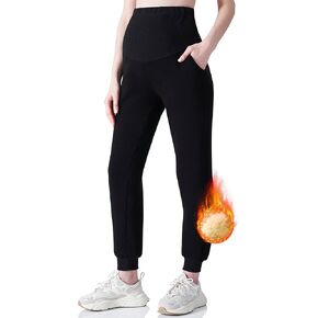 POSHDIVAH سروال نسائي مبطن بالصوف فوق البطن للحمل سميك ودافئ للشتاء بيجامة للركض والتمارين in Kuwait