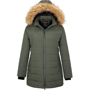 معطف Soularge النسائي ذو الحجم الكبير للشتاء منتفخ سميك مع غطاء رأس قابل للفصل in Kuwait