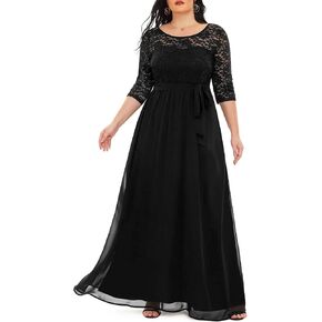 Pinup Fashion Plus Size Formal Evening Dress Wedding Guest Bridal Gowns | Lace bodice, 3/4 sleeves, empire waist, chiffon skirt, floor length, back zipper, for mother of bride/groom, bridesmaid in Saudi Arabia