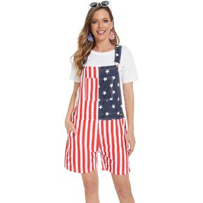 Yuanbang American Flag Overalls Bib Denim Shorts Jean Romper Casual Workout Summer Adjustable Strap Jumpsuit for Men Women