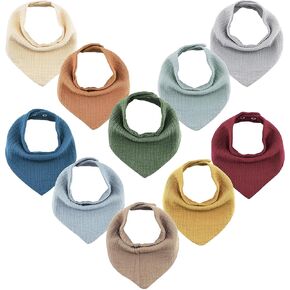 Meerdif Muslin Baby Bibs 10 Pack Baby Bandana Drool Bibs for Unisex Boys Girls, 100% Cotton 10 Solid Colors Set in Kuwait