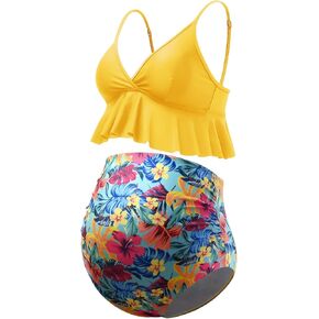 GINKANA Maternity Bikini Set Flounce Swimsuit Bathing Suit Top Swimwear Bottom Bathing Suits