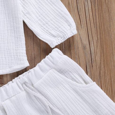 Hoanselay Baby Boy Cotton Linen Pants Set Solid Color Long Sleeve Button T-Shirt Tops and Pants Fall Winter Outfit Clothes in Saudi Arabia