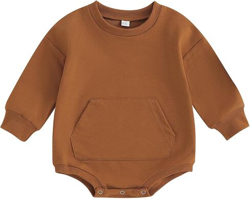 Infant Baby Boy Girl Sweatshirt Romper Solid Color Crewneck Sweater Onesie Oversized Long Sleeve Bodysuit with Pocket in Kuwait