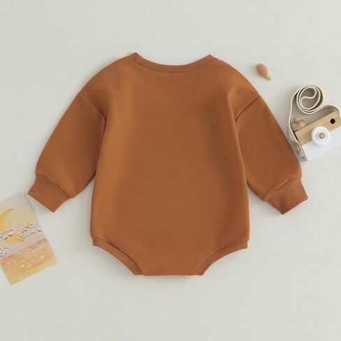 Infant Baby Boy Girl Sweatshirt Romper Solid Color Crewneck Sweater Onesie Oversized Long Sleeve Bodysuit with Pocket in Kuwait