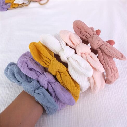 Sugarmelon Original Cotton Gauze Headband for Newborn Toddler Infant Baby Girl Kids Muslin Cotton Hair Bow Headbands Turban Elastic Hair Bands (6 pcs Knot Headband) in Saudi Arabia
