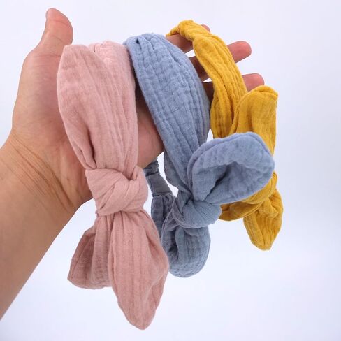 Sugarmelon Original Cotton Gauze Headband for Newborn Toddler Infant Baby Girl Kids Muslin Cotton Hair Bow Headbands Turban Elastic Hair Bands (6 pcs Knot Headband) in Saudi Arabia