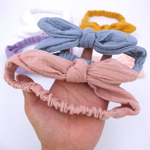 Sugarmelon Original Cotton Gauze Headband for Newborn Toddler Infant Baby Girl Kids Muslin Cotton Hair Bow Headbands Turban Elastic Hair Bands (6 pcs Knot Headband) in Saudi Arabia