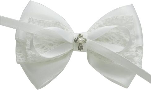 White 2.6 Inches Lace Bows Baptism Christening Bows | Small 1.4 Inches Alligator Clip in Saudi Arabia
