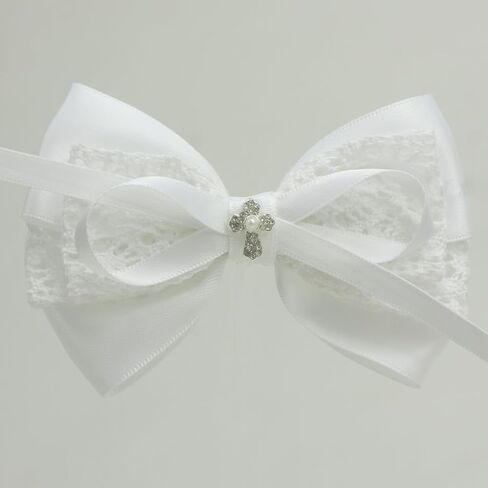 White 2.6 Inches Lace Bows Baptism Christening Bows | Small 1.4 Inches Alligator Clip in Saudi Arabia