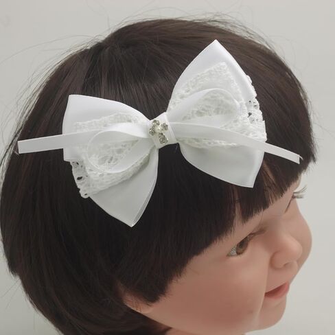 White 2.6 Inches Lace Bows Baptism Christening Bows | Small 1.4 Inches Alligator Clip in Saudi Arabia