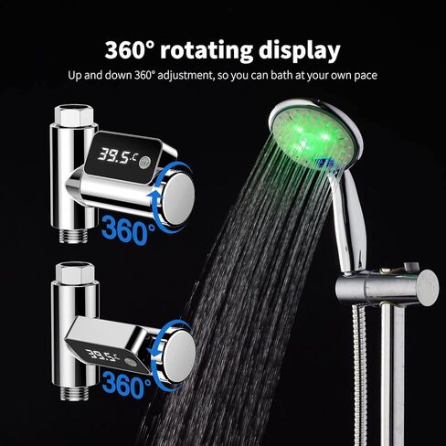 جهاز قياس حرارة الدش الرقمي من Mastlend، جهاز قياس درجة حرارة الماء الذكي، جهاز قياس حرارة تدفق المياه، شاشة عرض LED قابلة للتدوير، جهاز مراقبة درجة حرارة الماء في الحمام in Kuwait