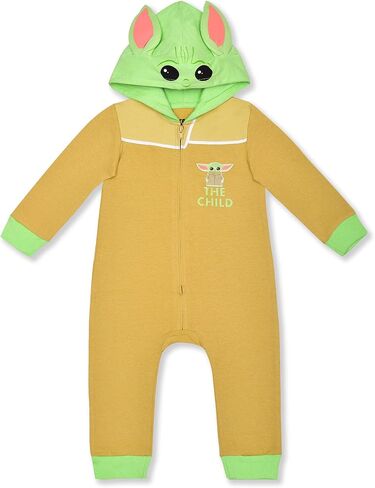 STAR WARS Boys’ Darth Vader or Baby Yoda Hooded Zip Up Long Sleeve Romper for Newborn and Infant – Black or Yellow in Saudi Arabia