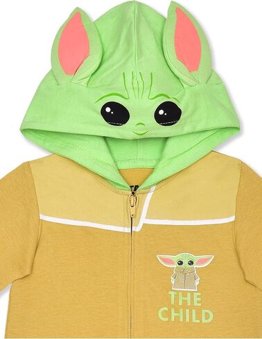 STAR WARS Boys’ Darth Vader or Baby Yoda Hooded Zip Up Long Sleeve Romper for Newborn and Infant – Black or Yellow in Saudi Arabia