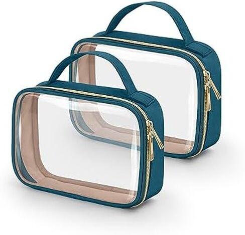 Wedama Clear Toiletry Bag, 2 Pack Clear Makeup Bags with Handles, Large Travel Bags PVC Clear Cosmetic Bags for Women and Men, Carry on Airport Airline Compliant Bag, Black in Saudi Arabia