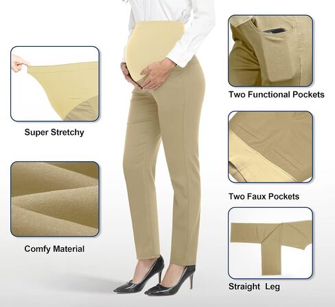 PACBREEZE Women's Maternity Pants for Work Over-Bump Pregnancy Casual Stretchy Straight Dress Pants with Pockets in Saudi Arabia