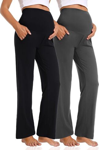 Foucome Women's Maternity Pants Wide Leg Pregnancy Work Pants | Over Belly, Casual Loose Fit, Maternity Dress Pants, Business Casual Slacks, Cozy Lounge Trousers with Pockets in Kuwait