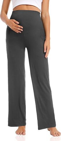 Foucome Women's Maternity Pants Wide Leg Pregnancy Work Pants | Over Belly, Casual Loose Fit, Maternity Dress Pants, Business Casual Slacks, Cozy Lounge Trousers with Pockets in Kuwait
