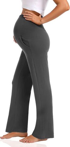 Foucome Women's Maternity Pants Wide Leg Pregnancy Work Pants | Over Belly, Casual Loose Fit, Maternity Dress Pants, Business Casual Slacks, Cozy Lounge Trousers with Pockets in Kuwait