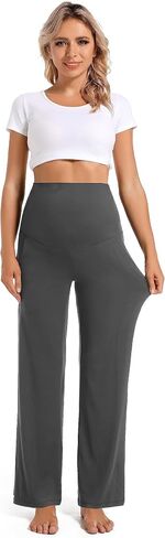 Foucome Women's Maternity Pants Wide Leg Pregnancy Work Pants | Over Belly, Casual Loose Fit, Maternity Dress Pants, Business Casual Slacks, Cozy Lounge Trousers with Pockets in Kuwait